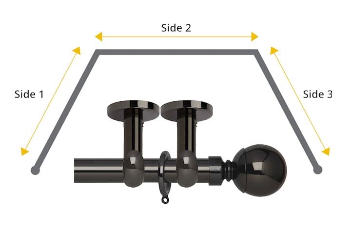 Rolls Neo 28mm Ball 3 Sided Bay Window Ceiling Fixed Curtain Pole Black Nickel