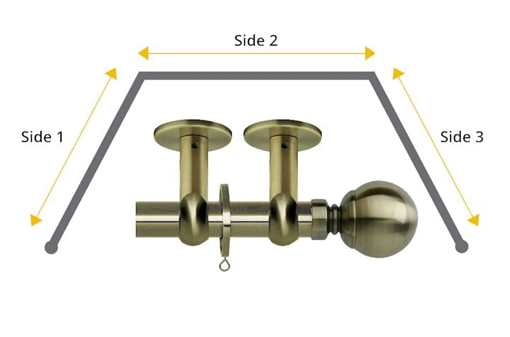 Rolls Neo 28mm Ball 3 Sided Bay Window Ceiling Fixed Curtain Pole Spun Brass