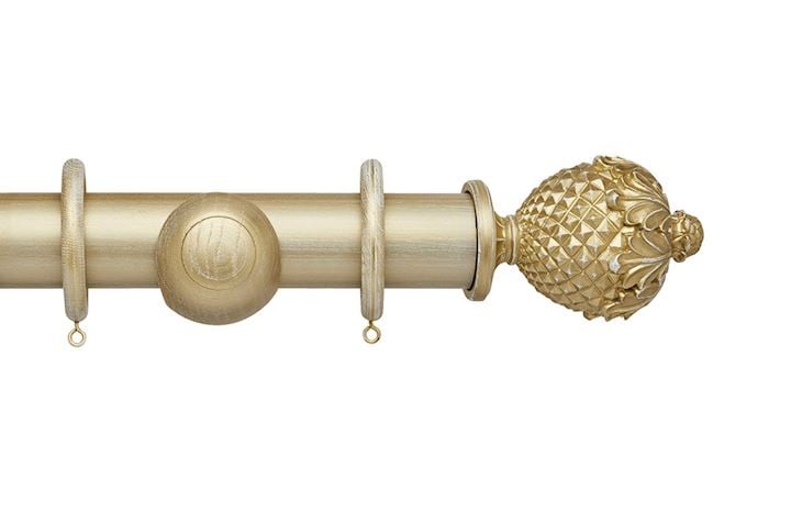 Hallis Ashbridge 45mm Gold over White Botanical Wooden Curtain Pole