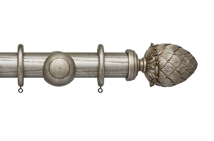 Hallis Ashbridge 45mm Baroque Silver Kew Wooden Curtain Pole