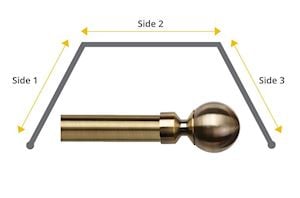 Speedy 28mm Ball 3 Sided Bay Window Ceiling Fixed Curtain Pole Antique Brass and Black